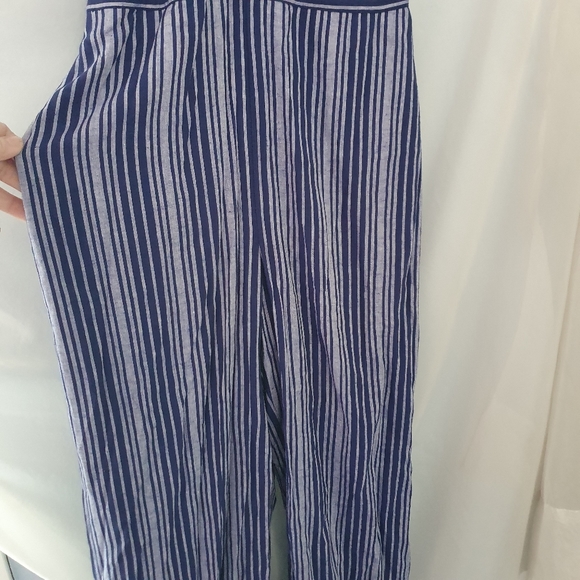 Parker Channing Linen Blend Boho Striped Classic Blue and White Beach Jumpsuit - Picture 6 of 6